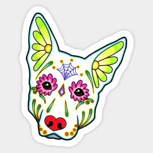 German Shepherd in White - Day of the Dead Sugar Skull Dog Sticker